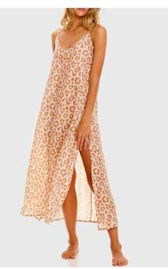 The Lazy Poet Frida Panther cream Pink Maxi Slip Dress 100% linen XL